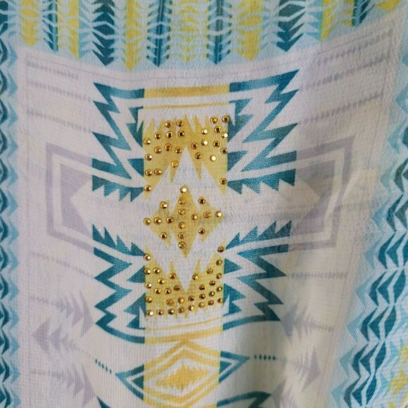 One World Womens S Sheer Cropped Top Green- Short Kimono Sleeve- Tie Front Boho - Picture 3 of 9